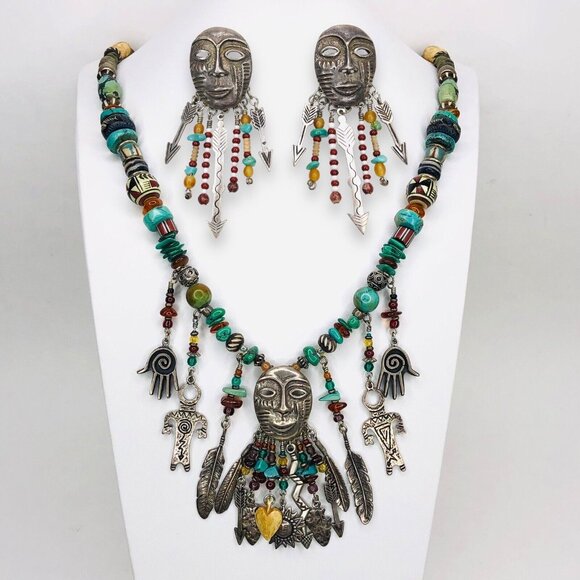 Robert Shields SPIRIT Necklace Earrings Sterling Silver Turquoise Southwestern - Picture 1 of 11